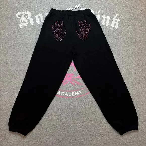 VS PINK Rhinestone Bling Halloween Skeleton Matching Campus Tee & Sweatpants Set - Picture 5 of 10
